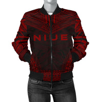Niue Polynesian Chief Women'S Bomber Jacket - Red Version Red - Polynesian Pride