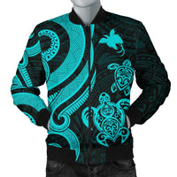 Papua New Guinea Men's Bomber Jacket - Turquoise Tentacle Turtle Turquoise - Polynesian Pride
