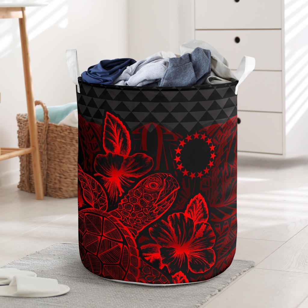 Cook Islands Laundry Basket - Polynesian Turtle Hibiscus Red Laundry Basket One Size Red - Polynesian Pride