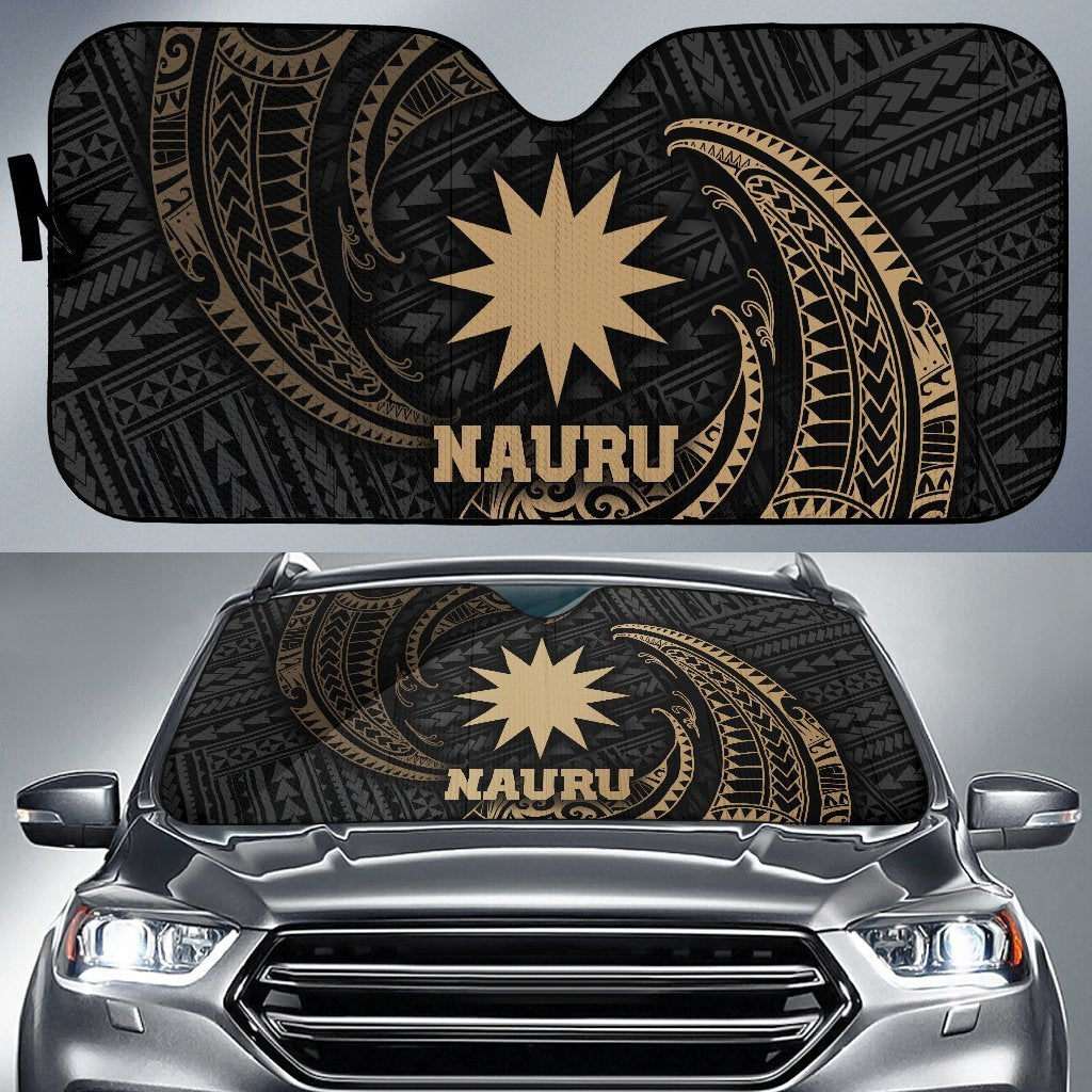 Polynesian Nauru Sun Shades - Gold Tribal Wave Auto Sun Shade Universal Fit Gold - Polynesian Pride