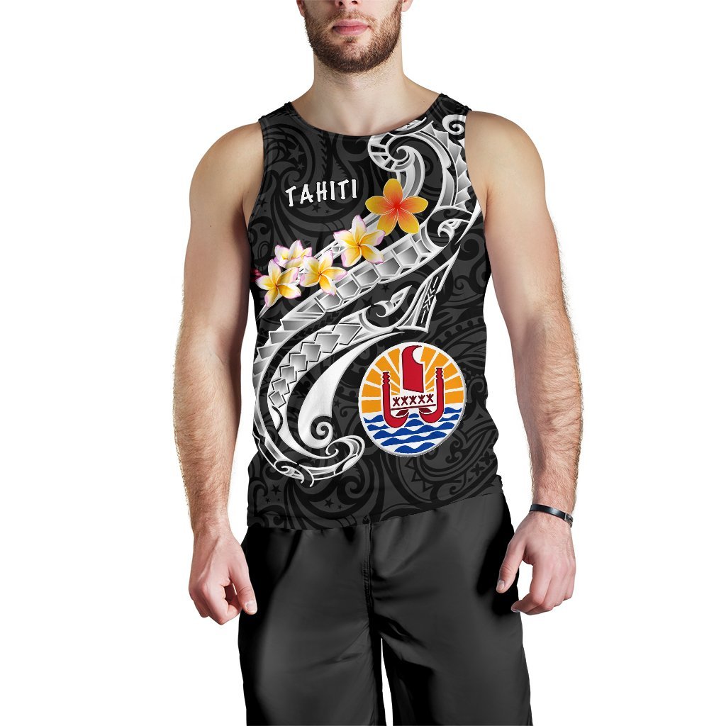 Tahiti Men's Tank Top - Tahiti Seal Polynesian Patterns Plumeria (Black) - Polynesian Pride