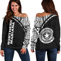 Northern Mariana Women's Off Shoulder Sweater - Curve Style Black - Polynesian Pride