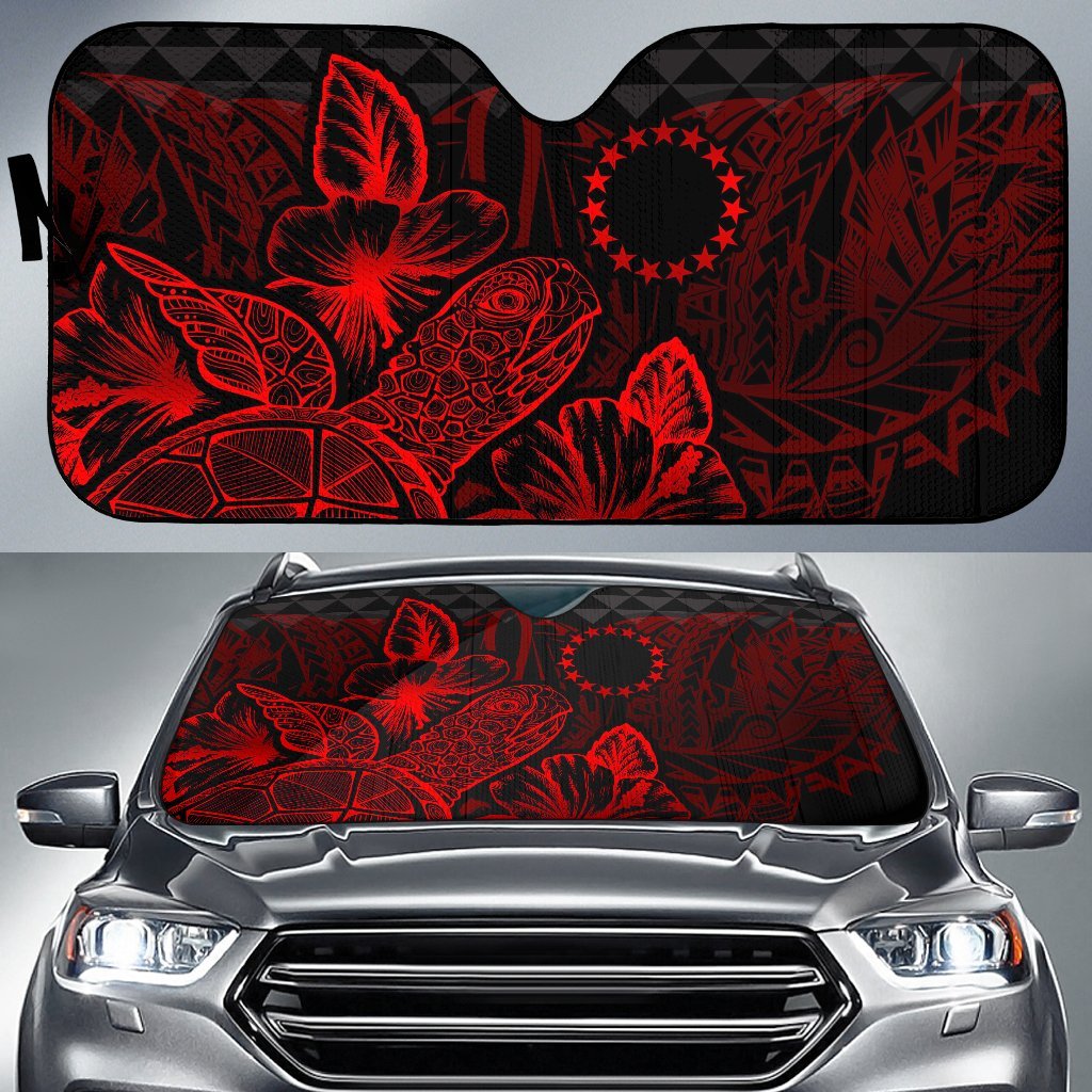 Cook Islands Auto Sun Shades Turtle Hibiscus Red Auto Sun Shade Universal Fit Red - Polynesian Pride