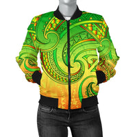 New Zealand Maori Mangopare Women Bomber Jacket Polynesian - Rasta Green - Polynesian Pride