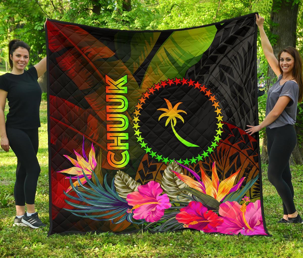 Chuuk Polynesian Premium Quilt - Hibiscus and Banana Leaves - Polynesian Pride