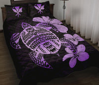 Hawaiian Kanaka Hibiscus Plumeria Mix Polynesian Turtle Quilt Bed Set Violet AH - Polynesian Pride
