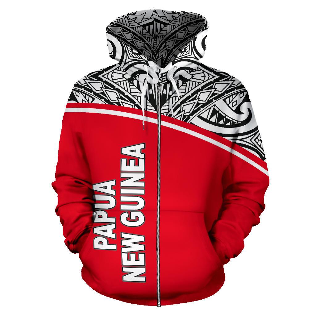 Papua New Guinea Polynesian All Over Zip up Hoodie Red Curve - Polynesian Pride