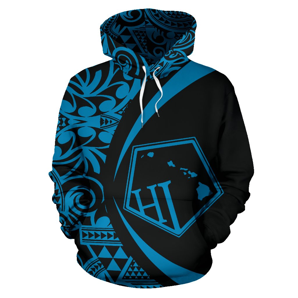 Hawaii Polynesian Tribal Hoodie Circle Style Blue Color 2.0 - Polynesian Pride