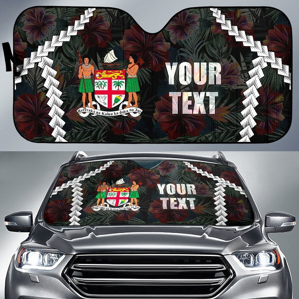 Fiji Custom Personalised Auto Sun Shades - Coat of Arm Chain Polynesian Auto Sun Shade Universal Fit BLACK - Polynesian Pride