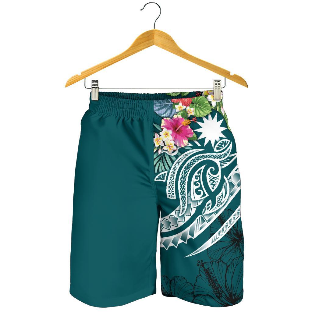 Nauru Polynesian Men's Shorts - Summer Plumeria (Turquoise) - Polynesian Pride