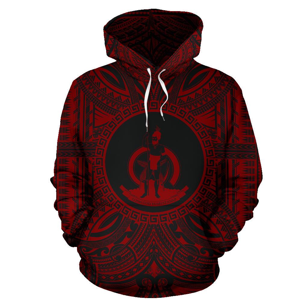 Vanuatu ll Over Hoodie Vanuatu Coat of rms Polynesian Red Black Unisex Red - Polynesian Pride