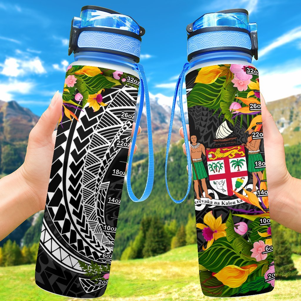 Fiji Hydro Tracking Bottle - Seal Spiral Polynesian Patterns Hydro Tracking Bottle - Fiji 32oz Large Black - Polynesian Pride