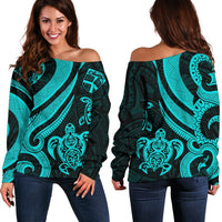 Fiji Polynesian Women Of Shoulder Sweater - Turquoise Tentacle Turtle Turquoise - Polynesian Pride