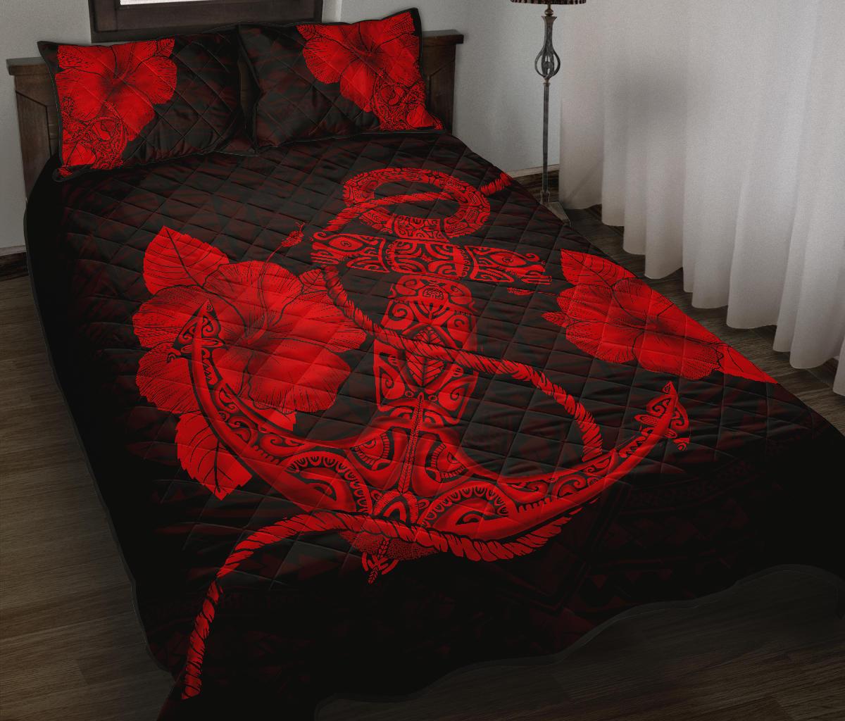 Anchor Poly Tribal Quilt Bed Set Red - Polynesian Pride