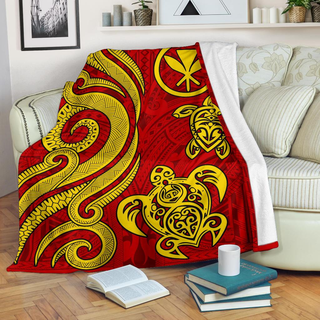Polynesian Hawaii (Kanaka Maoli) Premium Blanket - Red Tentacle Turtle White - Polynesian Pride