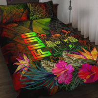 Fiji Polynesian Quilt Bed Set - Hibiscus and Banana Leaves Art - Polynesian Pride