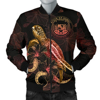 Hawaii Polynesian Men's Bomber Jacket - Turtle With Blooming Hibiscus Gold Gold - Polynesian Pride
