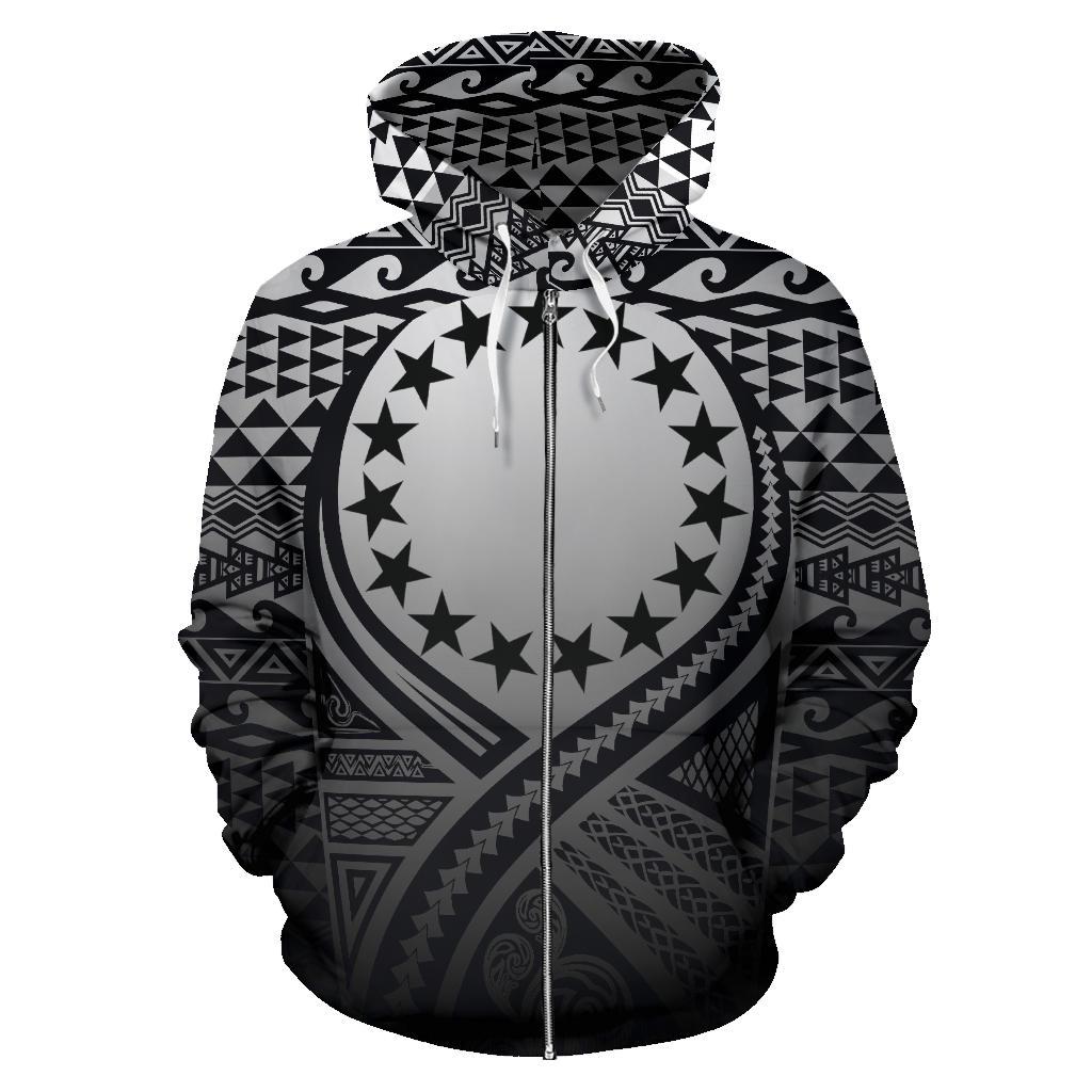 Cook Islands All Over Zip up Hoodie Lift up Black - Polynesian Pride