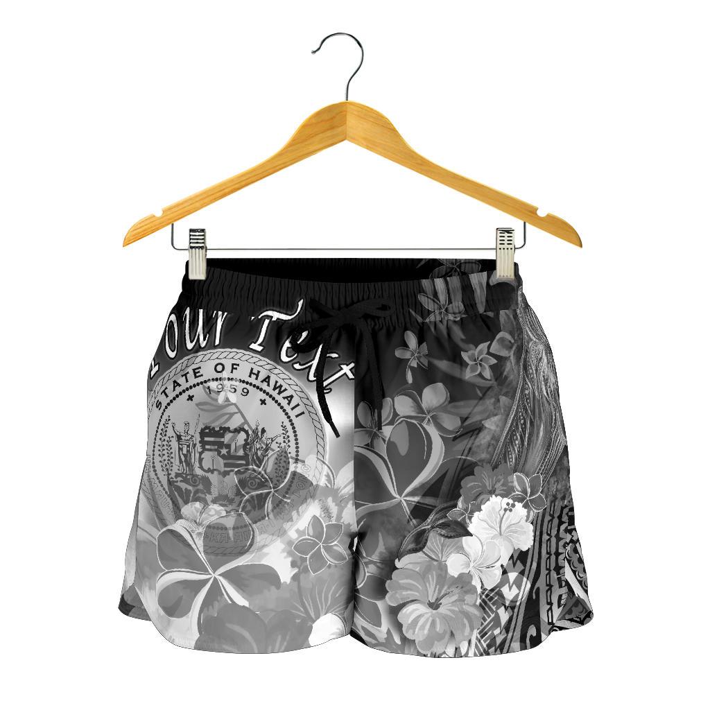 Polynesian Hawaii Custom Personalised Women's Shorts - Humpback Whale with Tropical Flowers (White) - Polynesian Pride