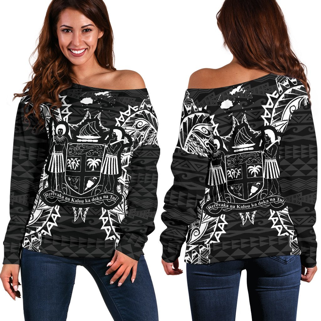 Fiji Polynesian Shoulder Sweater Map Black Black - Polynesian Pride