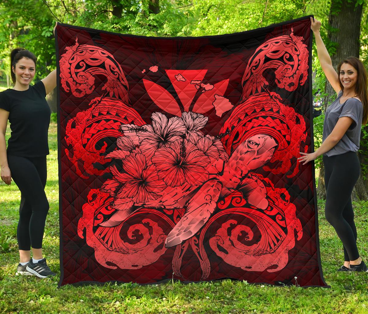 Hawaii Turtle Wave Polynesian Premium Quilt - Hey Style Red Red - Polynesian Pride