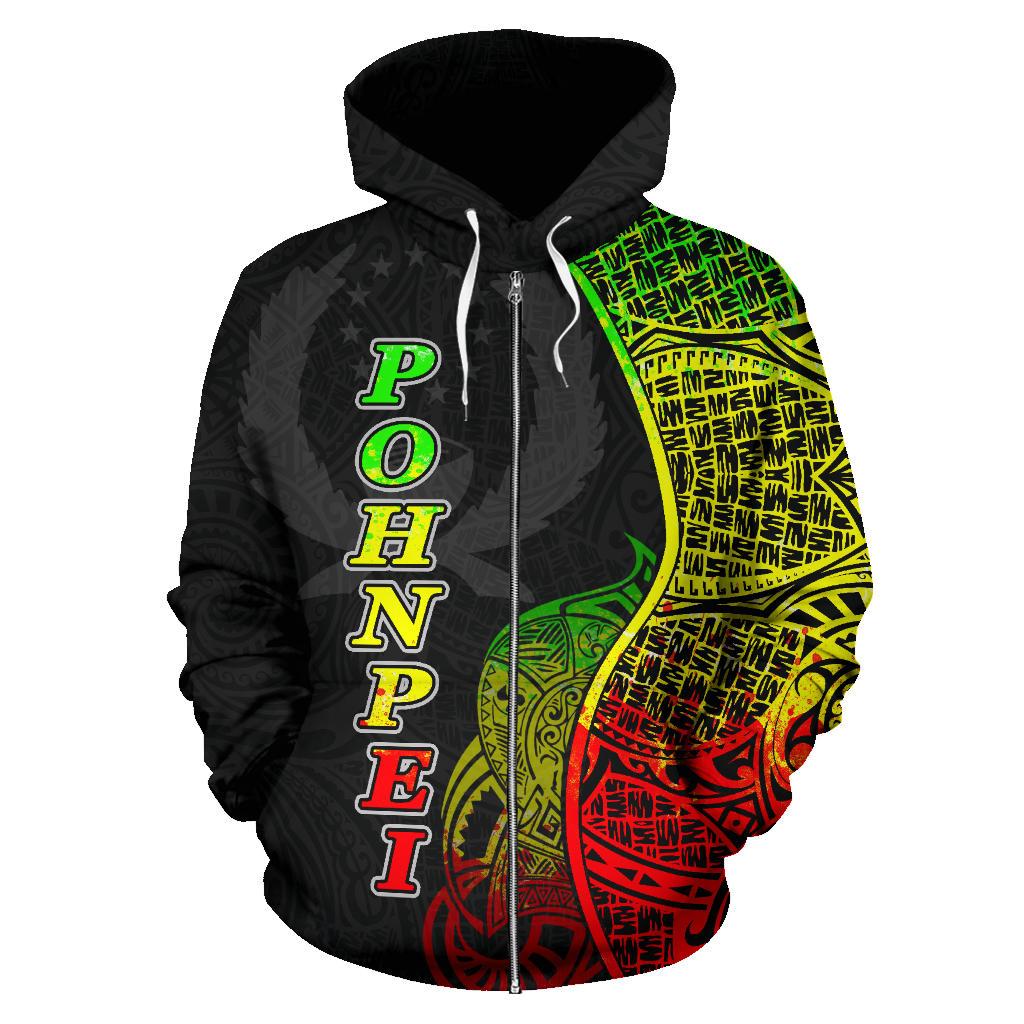 Pohnpei Polynesian Zip up Hoodie Coconut Tree Reggae - Polynesian Pride