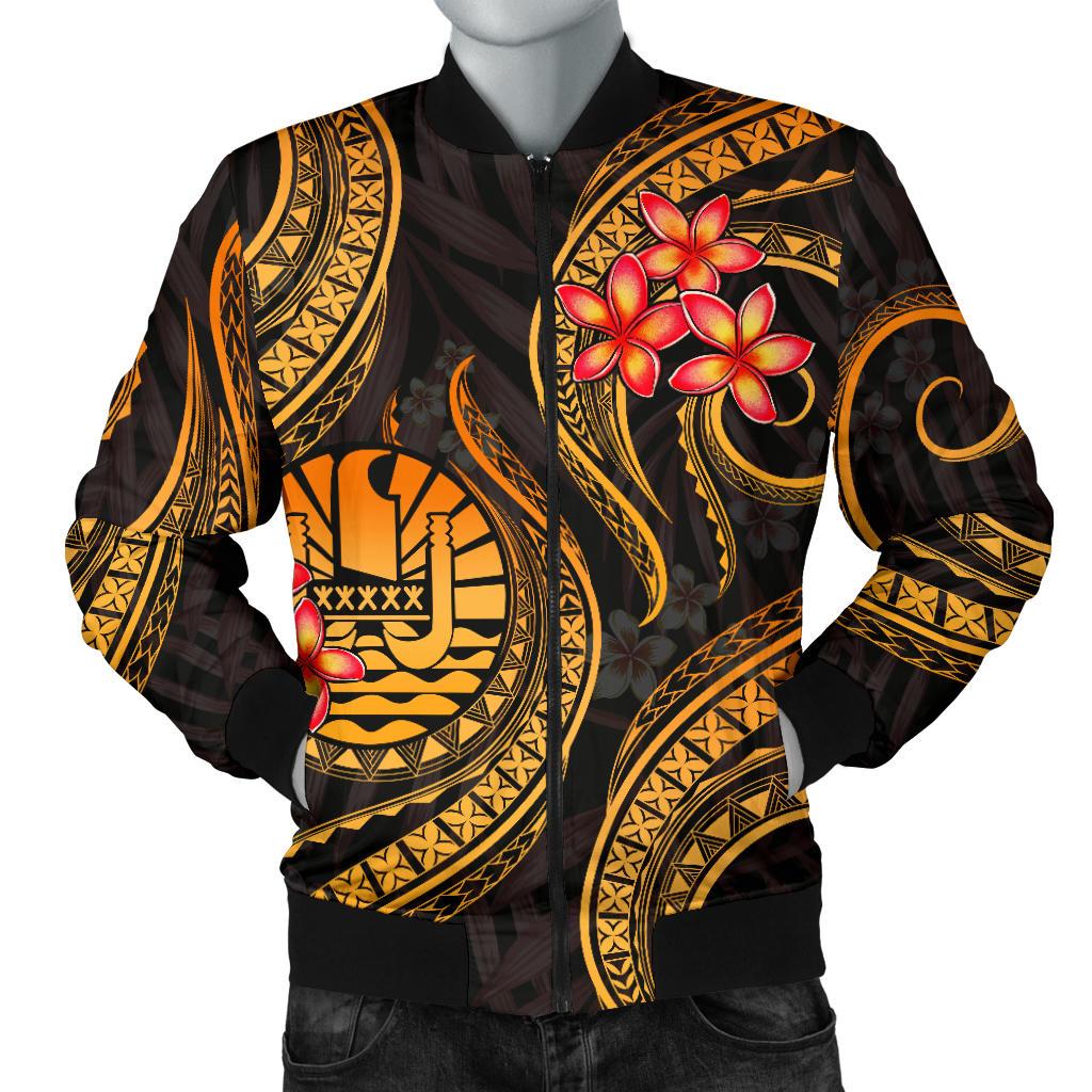 Tahiti Polynesian Men Bomber Jacket - Gold Plumeria - Polynesian Pride