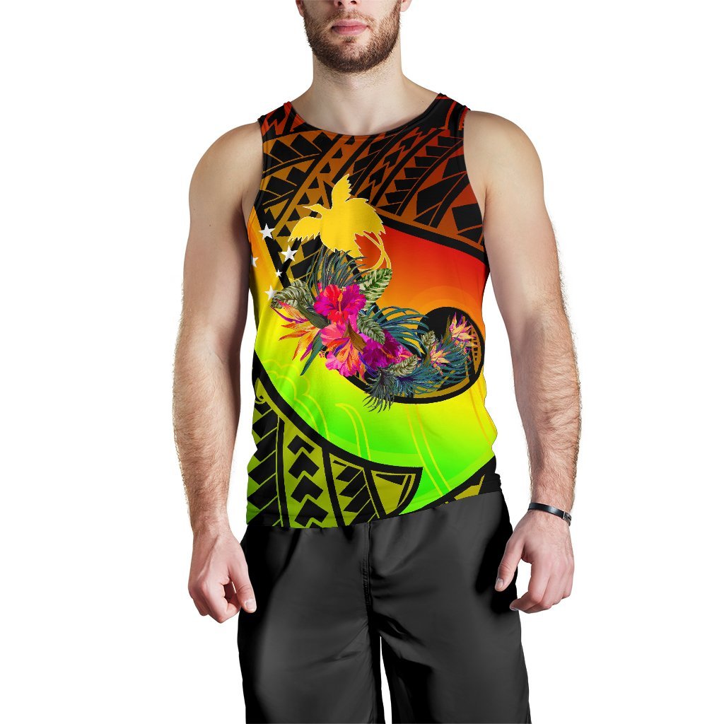 Papua New Guinea Men's Tank top - Polynesian Hook And Hibiscus (Reggae) - Polynesian Pride