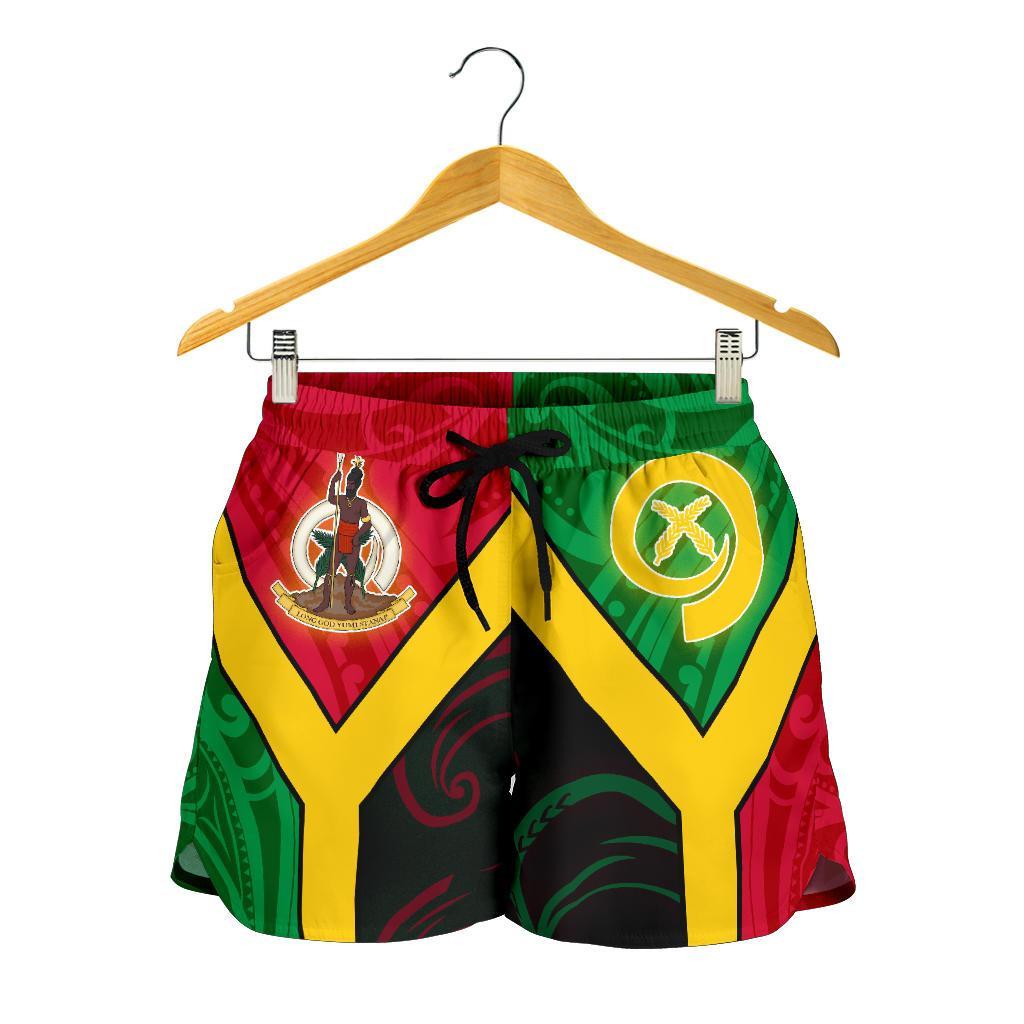 Polynesian Vanuatu Custom Personalised Women's Shorts - Vanuatu Flag and Coat Of Arms - Polynesian Pride