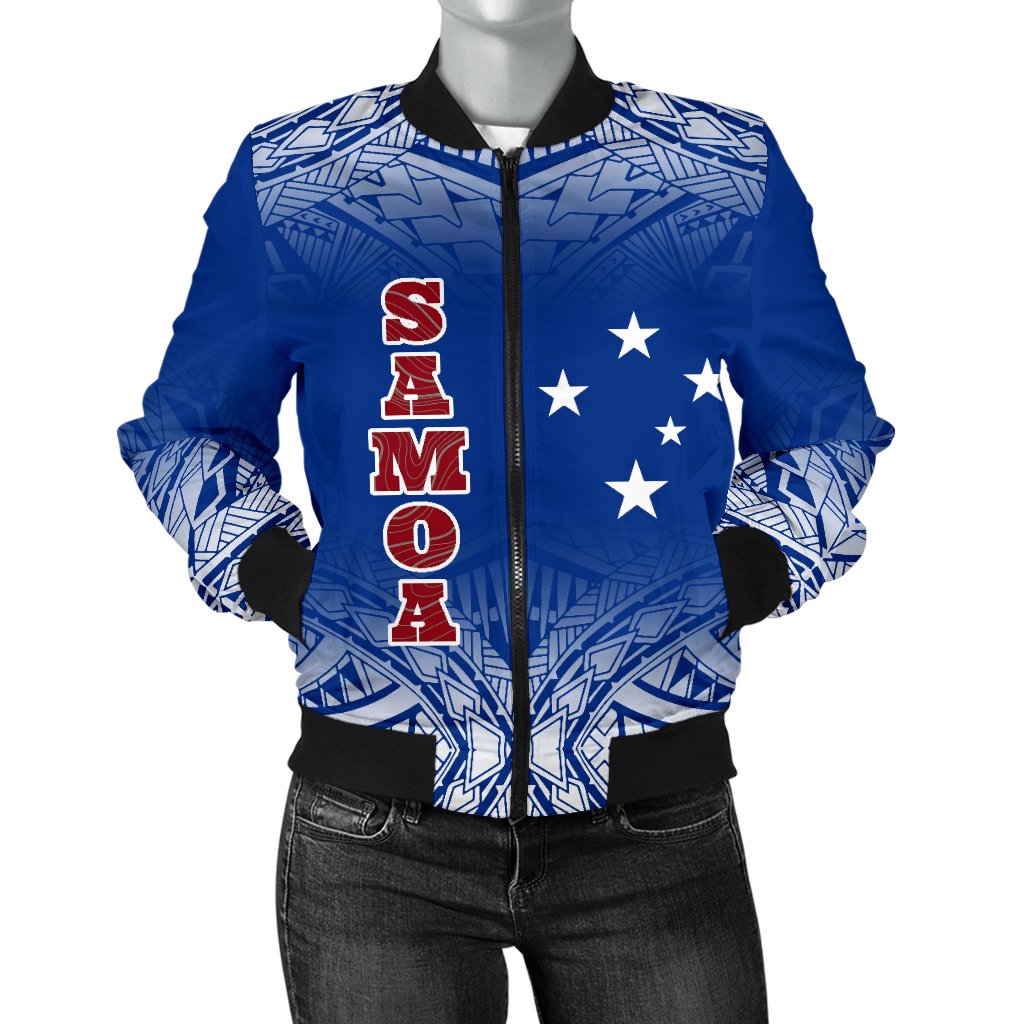 Samoa Women's Bomber Jacket - Polynesian Fog Blue Blue - Polynesian Pride