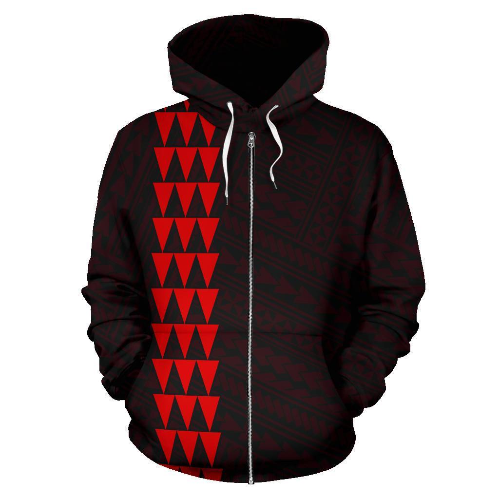 Polynesian Kakau Hammerhead Shark Map of Hawaii Zip Hoodie Red - Polynesian Pride