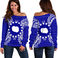 Cook Islands Polynesian Shoulder Sweater Map Blue Blue - Polynesian Pride
