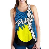Palau Polynesian Women's Racerback Tank - Tribal Wave Tattoo Flag Style - Polynesian Pride