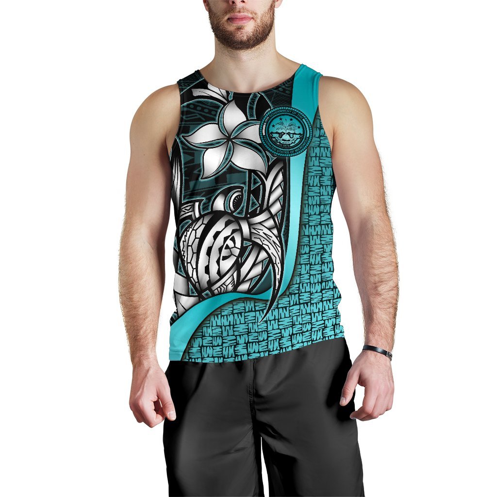 Federated States of Micronesia Men's Tank Top Turquoise - Turtle With Hook - Polynesian Pride