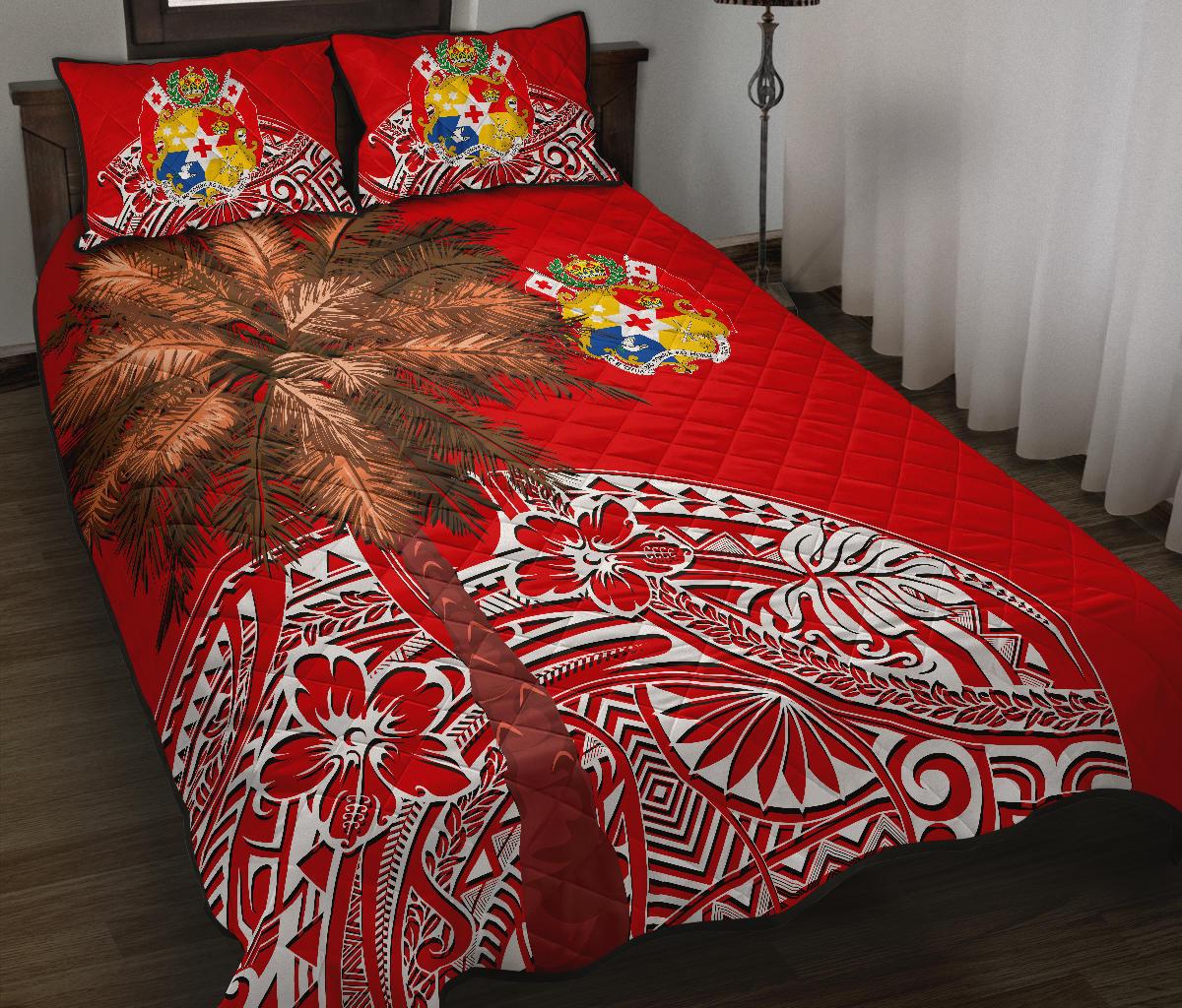 Tonga Quilt Bed Set - Polynesian Palm Tree Flag - Polynesian Pride
