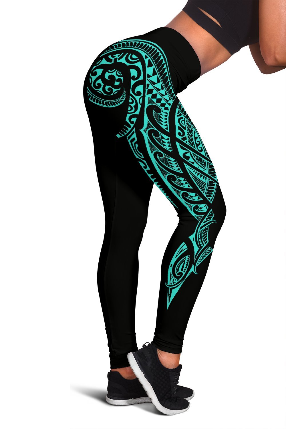 Hawaii State Tattoo Swirly Polynesian Turquoise Kanaka Women's Leggings Turquoise - Polynesian Pride