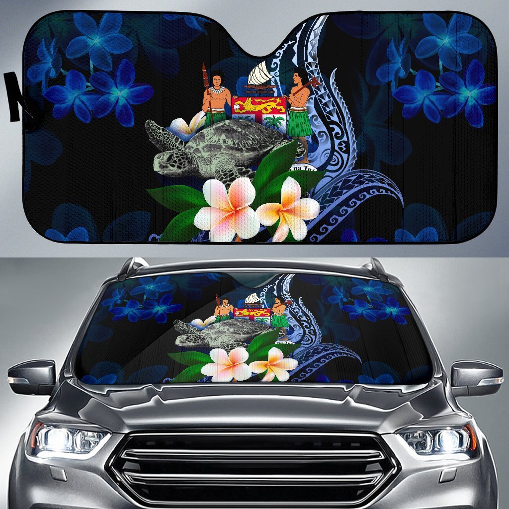 Fiji Polynesian Sun Shades - Turtle With Plumeria Flowers One Style Universal Fit Blue - Polynesian Pride