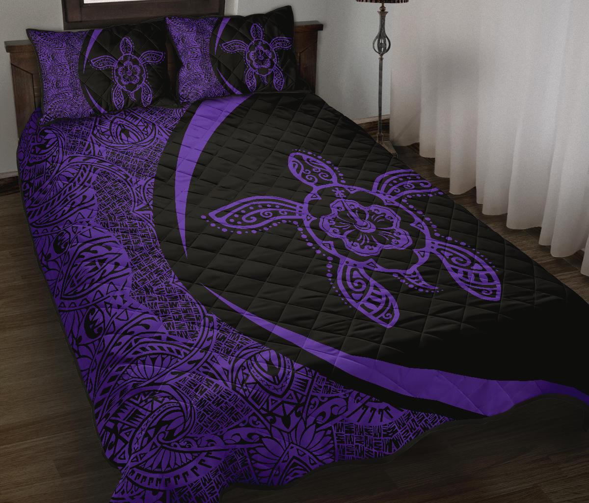 Hawaiian Polynesian Turtle Quilt Bed Set - Circle Style Purple - Polynesian Pride