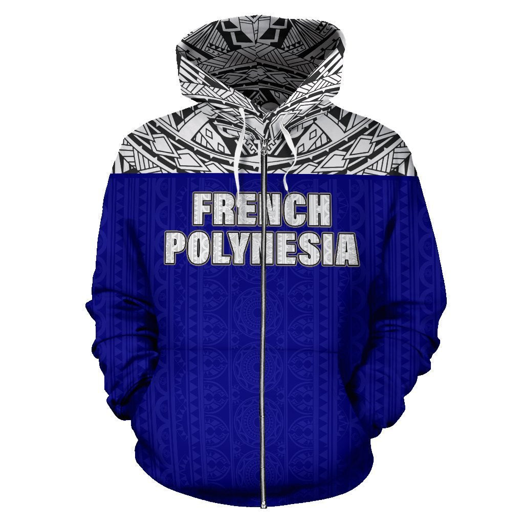 French Polynesia All Over Zip up Hoodie Polynesian Blue Version - Polynesian Pride