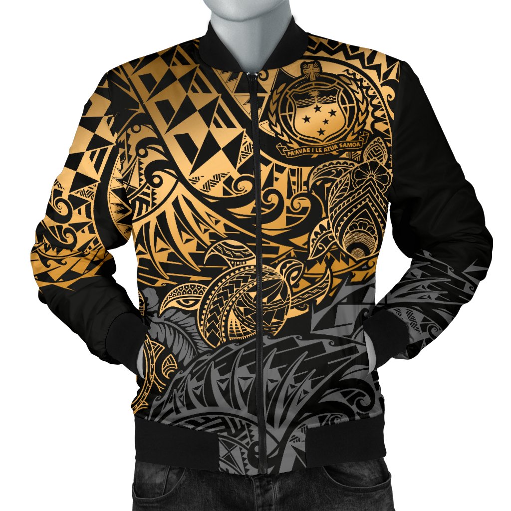 Samoa Polynesian Bomber Jacket (Men) - Gold Turtle Flowing Gold - Polynesian Pride