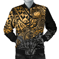 Samoa Polynesian Bomber Jacket (Men) - Gold Turtle Flowing Gold - Polynesian Pride