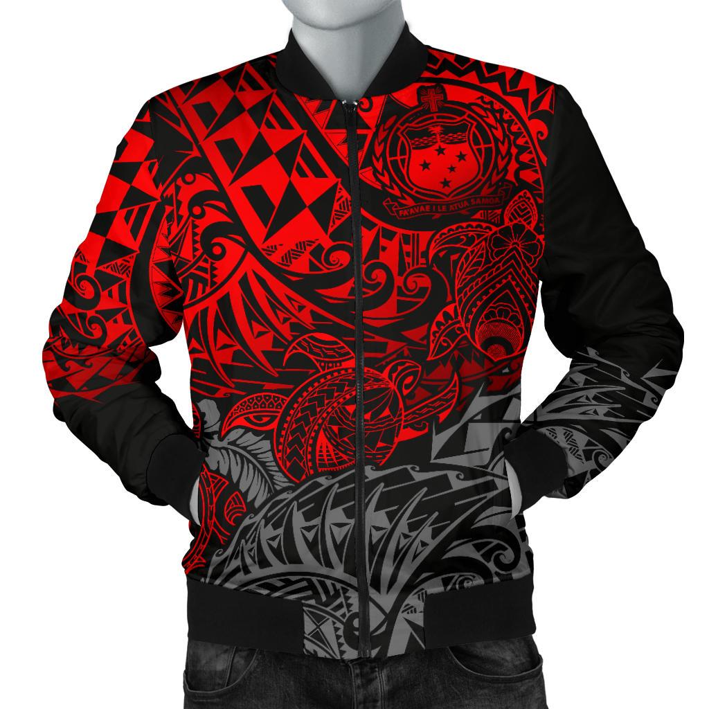 Samoa Polynesian Bomber Jacket (Men) - Red Turtle Flowing Red - Polynesian Pride