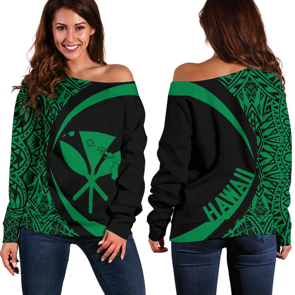Kanaka Hawaii Map Green Polynesian Off Shoulder Sweater - Circle Style Green - Polynesian Pride