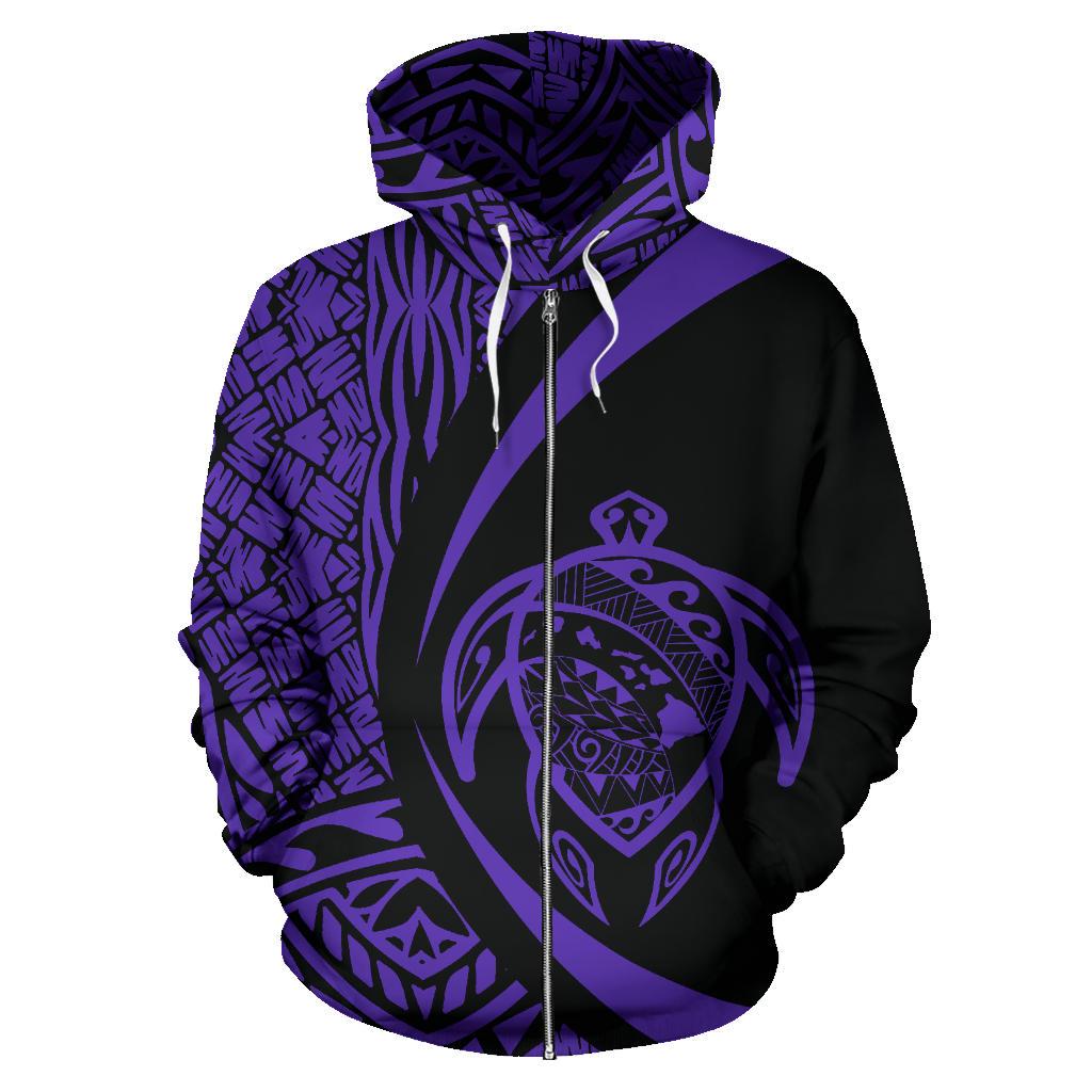 Polynesian Turtle Map of Hawaii Zip Hoodie Purple Circle Style - Polynesian Pride