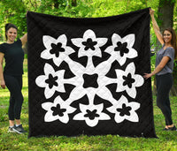 Hawaiian Premium Quilt Royal Pattern - Black And White - A1 Style White - Polynesian Pride