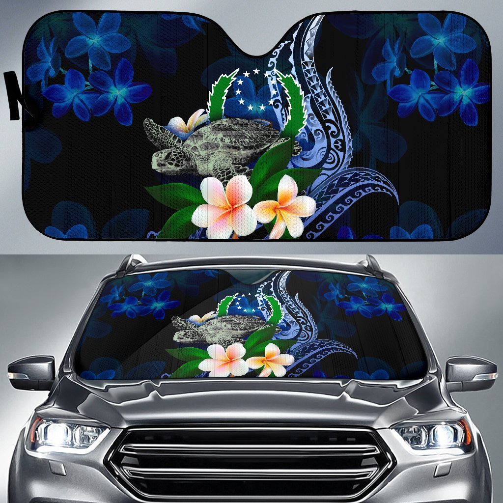 Polynesian Pohnpei Sun Shades - Turtle With Plumeria Flowers Auto Sun Shade Universal Fit Blue - Polynesian Pride