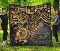 Federated States Of Micronesia Premium Quilt - Federated States Of Micronesia Seal & Golden Turtle Hibiscus - Polynesian Pride