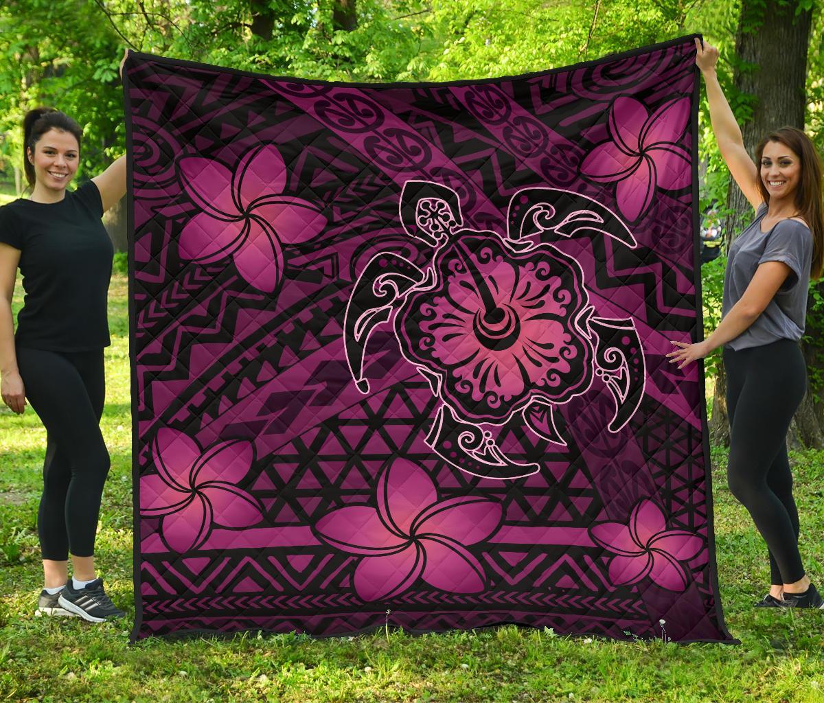 Hawaii Mix Polynesian Turtle Plumeria Premium Quilt - AH - Nick Style - Pink Pink - Polynesian Pride