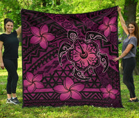 Hawaii Mix Polynesian Turtle Plumeria Premium Quilt - AH - Nick Style - Pink Pink - Polynesian Pride