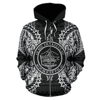 Palau Polynesian All Over Zip up Hoodie Map Black - Polynesian Pride